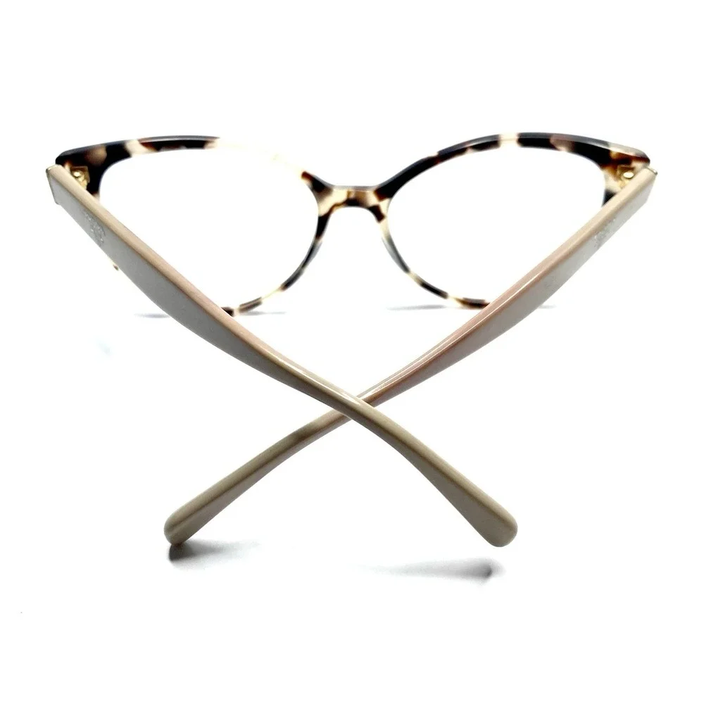 Prada Brown Beige Tan Gold Tortoise Cat Eye Oval Glasses Italy VPR 01U 54 17 140